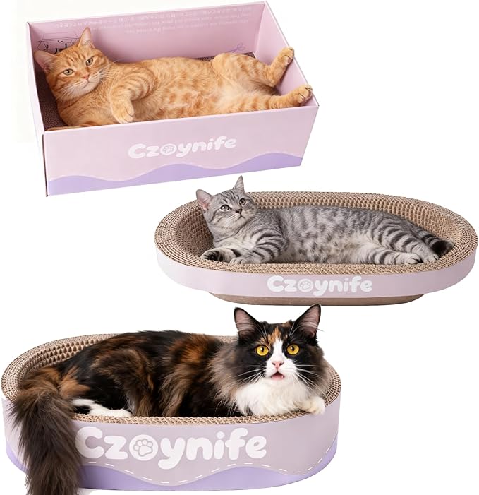 3PCS Cat Scratcher Cardboard, Oval Cat Scratch Pad Bowl Nest for Indoor Cats, Round Cat Scratching Board Corrugated Lounge Cat Bed, Furniture Protector for Couch (Purple, 15.7 * 10 in)