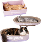 3PCS Cat Scratcher Bed, Oval Cat Scratcher Pad Bowl Nest for Indoor Cats, Round Cat Scratching Cardboard, Furniture Protector for Couch, for Kittens (Purple, 15.7 * 10 in)