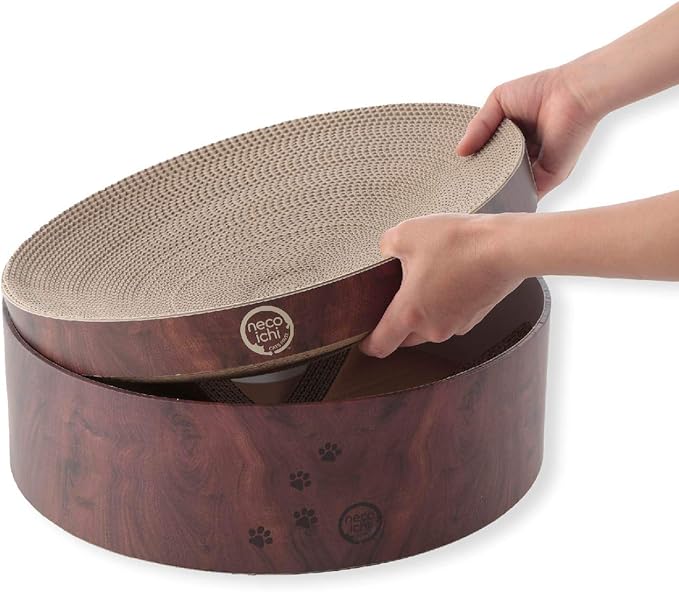 Necoichi Cat Scratcher Bowl Replacement for Indoor Cats - Cat Scratching Lounger with Reversible Usability and Extra Comfort for Lounge, Cardboard Bed Couch / (Regular, Dark Cherry)