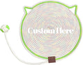 Personalized Cat Scratcher Mat, Customized with Name Text Natural Cotton Rope Round Horizontal Cat Scratching Pads with Ball Toy, Cat Furniture Protector for Wall, Couch, Carpets, Sofa (Green)