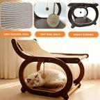 Sisal Cat Scratcher Chair, Elevated Cat Lounge Beds for Indoor Cats, Wooden Pet Hammock Couch for Scratching, Walnut