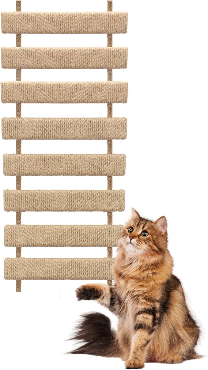 20in Multi-Functional Cat Ladder & Bridge - DIY Cat Climbing Frame with Sisal Rope for Indoor/Outdoor Cats, Parrots, and Small Pets (Wood, 20in)