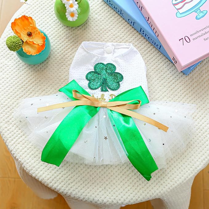 Furbabycare® Elegant Sweet St. Patrick's Day Puppy Dog Blingbling Princess Skirt Pet Dog Lace Cake Camisole Tutu Dress B-Green X-Small