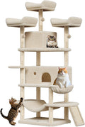 68.5 in Multi-Level Cat Tree for Indoor Cats Large Adult Heavy Duty Cat Tower for Large Cats with 2 Condos/Plush Perches/Sisal Scratching Posts/Hammocks/Basket/Dangling Balls, #2604 Beige