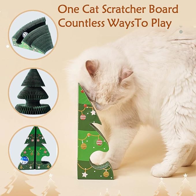Christmas Modern Cat Scratcher - Reversible Cardboard Scratcher for Cats, Kitty kurlz cat Toy & Twisty Paws cat Toy, Fun Toys for Bored Indoor Cats