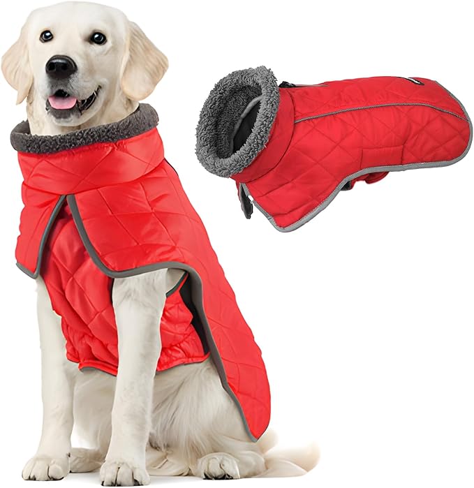 Fragralley Dog Coat Small, Waterproof Dog Jacket with Warm Fleece Lining, Adjustable Reflective Dogs Winter Coat, Turtleneck Pet Coats for Cold Weather (Red S)