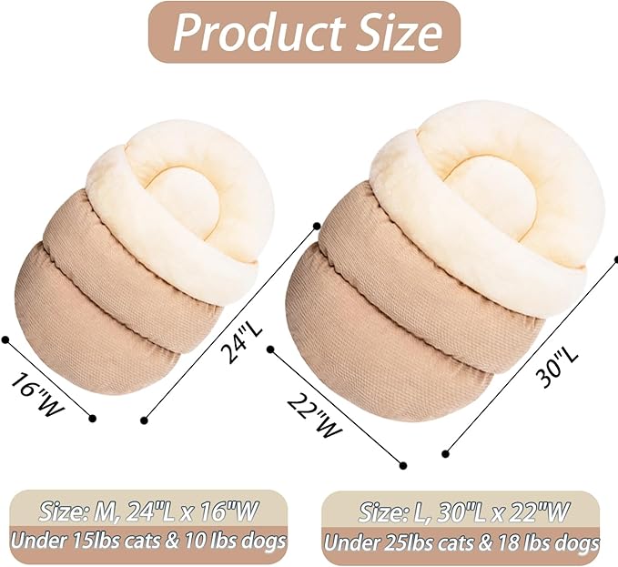Bed for Dog and Cat, Pet Bed, Ultra Soft Cute Plush Slipper Cat Cave Bed, Anti Slip Warm Pet House Nest, Self-Warming, Ideal for Indoor Use - Fits up to 25lbs (30"X22", L, Light Brown)