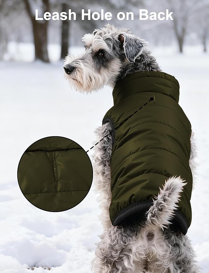 AURUZA Dog Winter Coat, Warm Waterproof Dogs Jacket Small Pet Vest for Medium Dogs Windproof Pet Fleece Vest Snow Jacket for Cold Weather(Army Green,XS)