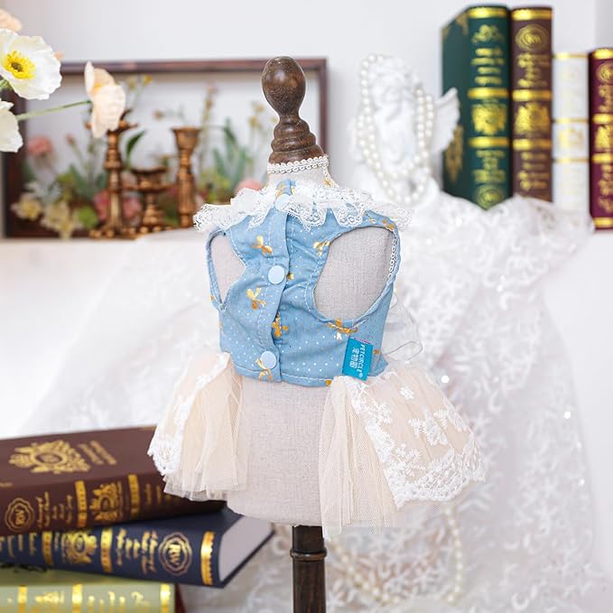 Fashion Sweet Puppy Dog Blingbling Princess Skirt Pet Dog Lace Cake Camisole Tutu Dress I-Blue L