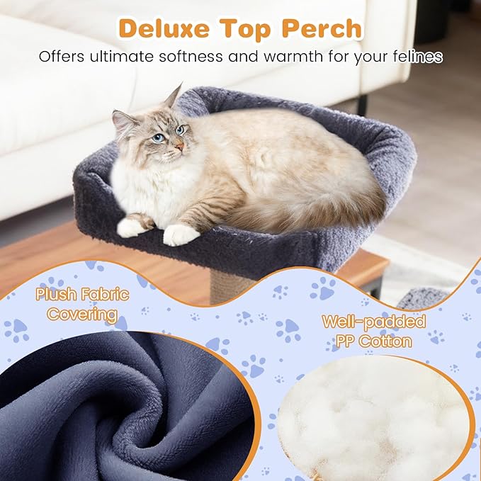 Tangkula Tall Cat Tree, 63 Inch Large Cat Tower with Sisal Scratching Posts, Plush Top Perch, Condo, Hammock, Basket Bed, Dangling Balls & Jumping Platforms for Indoor Cats Large Adult (Dark Grey)
