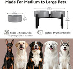 Dog Bowls Elevated - Ceramic Raised Dog Bowl with Non Slip Steel Stainless Stand - No Spill and Heated Feeding Station - Food and Water Dish Set for Medium to Large Pet - Each Holds 7.5 Cups – Grey