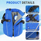 Dog Winter Coat Reflective Water-Resistant Jacket, Fleece Lined Windproof Puppy Coat with Back Zipper & D-Ring, Cold Weather Dog Coats for Small Medium Dogs (M,Blue)