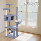Big Cat Tree, Cat Tower with Multi-Level Condo, Hammocks, Rotating Toy (Grey, 70'')