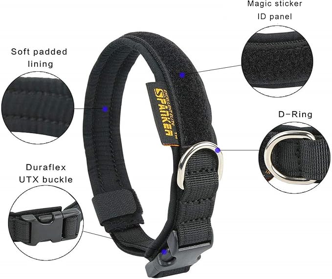 EXCELLENT ELITE SPANKER Nylon Puppy Dog Collar Adjustable Soft Padded Collar Heavy Duty Quick-Release Buckle Lightweight No-Choke for Small Medium Dogs(BLK,XS)