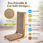 SnuggleSpruce L-Shaped Cat Scratcher with Jingle Ball | 26.5" Cardboard Scratching Post | Protects Furniture | Non-Slip Base | Easy Assembly | Medium, Brown