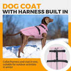 Lelepet Dog Coat with Harness Built in, Waterproof Dog Jacket for Large Dogs Reflective Winter Jacket with Zip Warm Cold Weather Coats for Dogs, Cozy Turtleneck Pet Snowsuit, Great Dane, Pink, 3XL