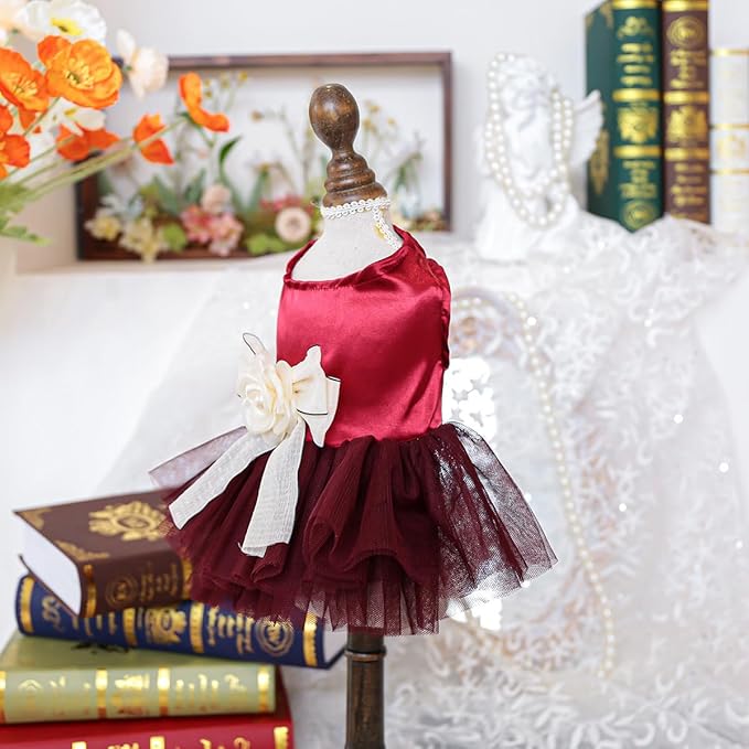 Fashion Sweet Puppy Dog Blingbling Princess Skirt Pet Dog Lace Cake Camisole Tutu Dress J-red L