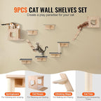 VEVOR Wall Mounted Cat Shelves, Cat Wall Shelves and Perches with Jumping Boards, Cat Beds, Hammocks & Cat Tree, Cat Furniture and Shelves up to 40 lbs for Sleeping, Playing, Climbing, Set of 9