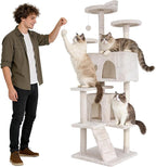BLKMTY Cat Tree 70" Tall Cats Tower Large Cat Condo Climber Cats Climbing Stand with Top Perches Playhouse and Climbing Ladder Kitty Activity Tree w/Scratching Post Toys, Beige