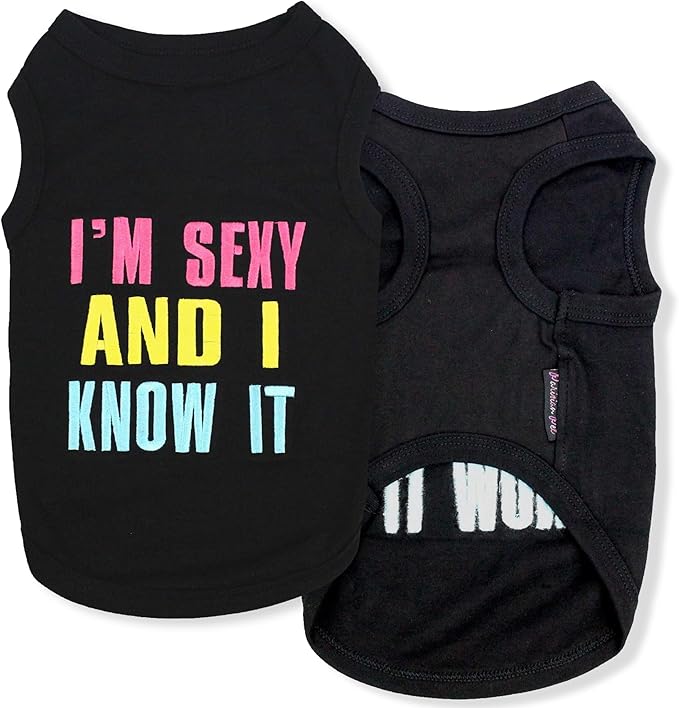 Parisian Pet Dog Shirt – 100% Cotton I am Sexy Shirts for Small Dogs – Sleeveless Puppy Clothes – Lightweight and Breathable Black Dog Clothes – Summer Pet Apparel - Stretchable Tshirts for Dogs