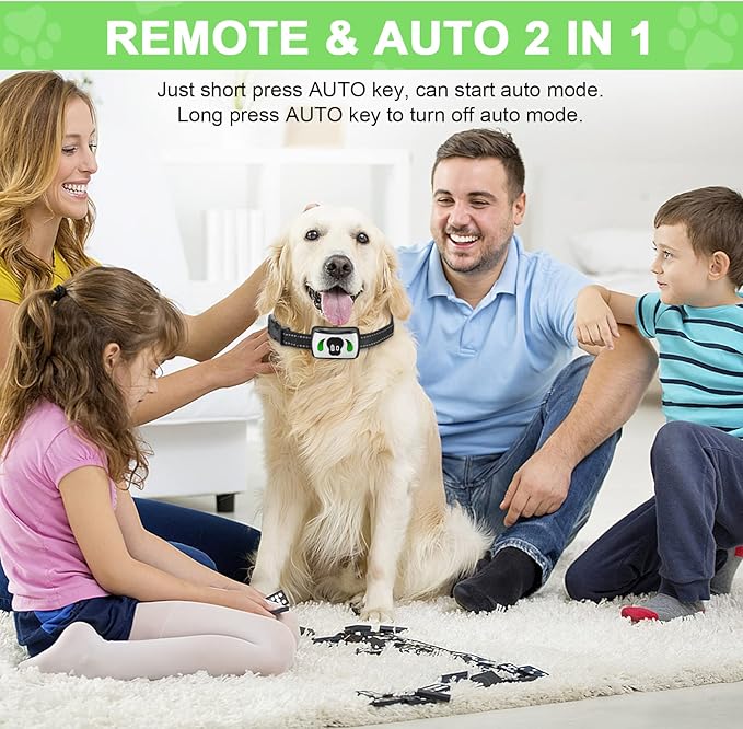Dog Training Collar with 4 Training Modes - Dog Bark Collar with Mini Remote - Dog Shock Collar for Indoor & Outdoor, Shock Collar for Large Dog Medium Dog & Small Dog (10~120 lbs)