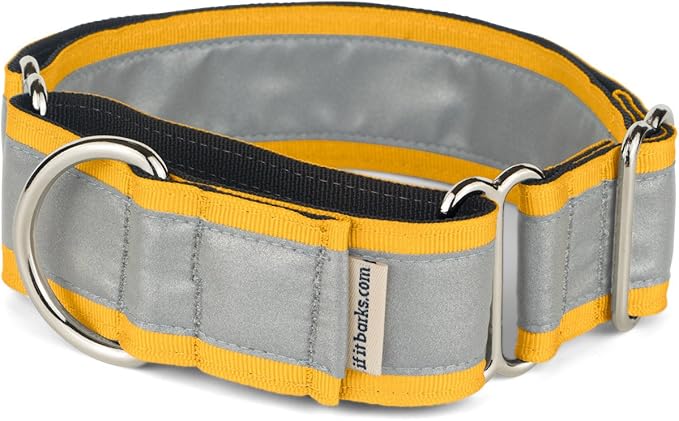 If It Barks - 1.5" Reflective Martingale Collar for Dogs - Adjustable - Made in USA - Strong, Durable, and Comfy - Ideal for Training - Suitable for Most Breeds - Medium, Yellow Gold