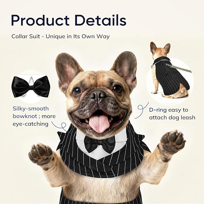 Supet Dog Tuxedo and Bandana Set with Bow Tie, Formal Outfit for Wedding Birthday Party Graduation Valentines, Pet Suit Clothes for Large Medium Small Dogs (Striped, XL)