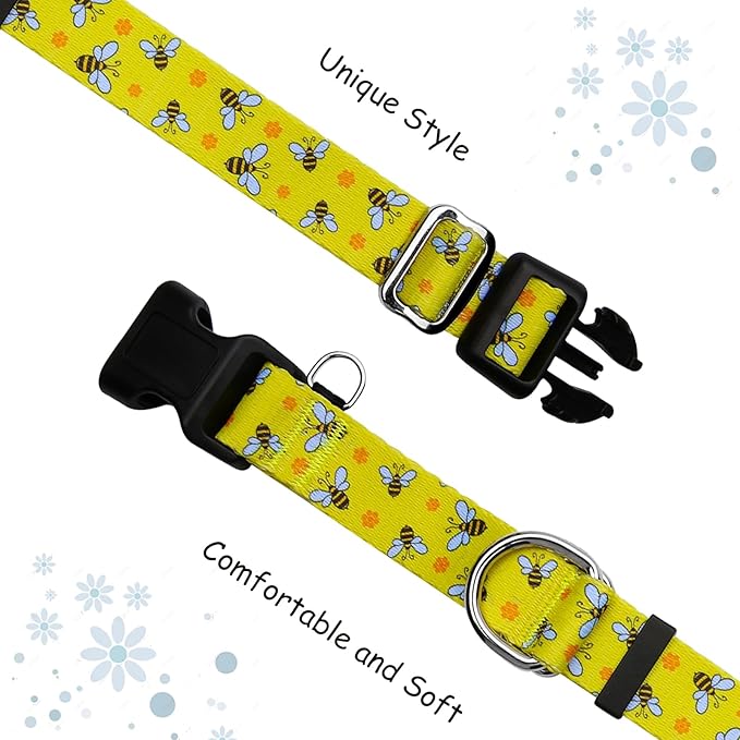 Martingale Collar for Dogs with Buckle No Pull Adjustable Nylon Limited Slip Training Dog Collars (Yellow Bee, Small)