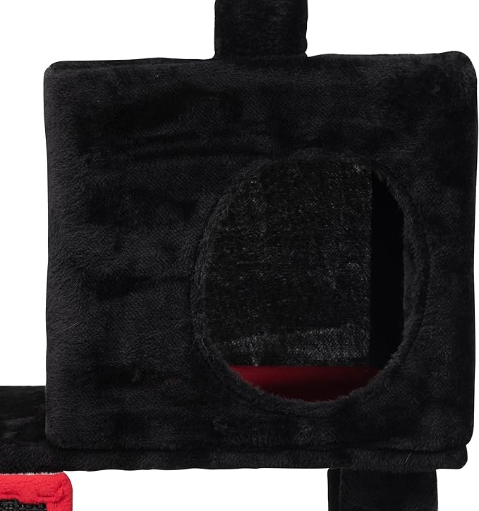 64" Modern Gothic Cat Tree Natural Branch Multifunctional Hammock Cat Tower, Luxury Black Cat Condo Indoor, Plush Toys Gift for Large/Medium Cats