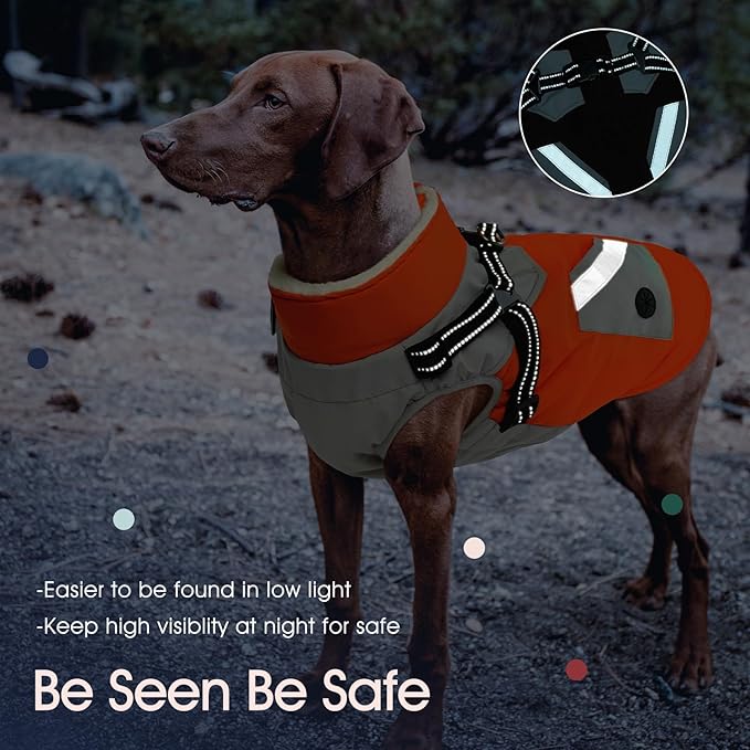 IECOii Warm Small Dog Coat Harness with D Ring -Orange,Small- Zip Small Dog Jacket Winter Reflective, Fleece Lined Dogs Snowsuit Snow Jacket,Pet Clothes for Small Dogs Yorkshire Terrier Bichon Shih