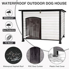 43.3’’ Large Dog House Outdoor Weatherproof Dog Kennel with Upgraded Thickened Metal Frame, Dog Shelter with PVC Curtain, Openable Roof and Removable Floor, Easy to Clean (White)