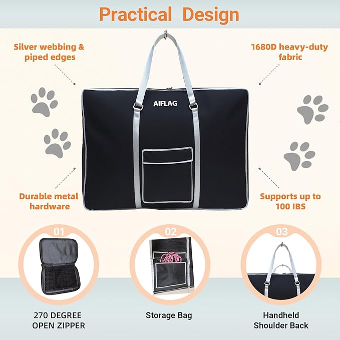 All-in-One Pet Travel Bag, Primary Use for Dog Crates, Also Stores Playpens, Dog Beds & Cat Trees, Heavy-Duty Zippered Carry All for Vacation & Camping