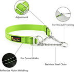 Plutus Pet Martingale Dog Collar with Stainless Steel Chain and Reflective Nylon, Adjustable No Pull Training Collar, for Small Medium, and Large Dogs, Lime Green, S
