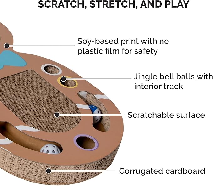 Furhaven Scratching Pad Ball Track Cat Toy w/ Catnip for Indoor Cats - Giant Gingerbread Man Holiday Corrugated Busy Box Scratcher - Brown, One Size