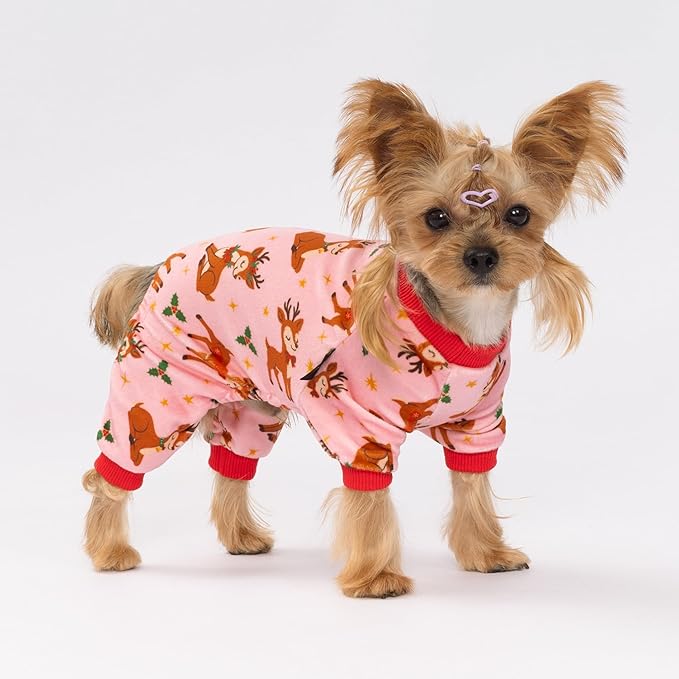Fitwarm Christmas Reindeer Dog Pajamas, Christmas Clothes for Small Dogs Girl, Holiday Pet Outfit, Pink, Red, Small