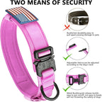 DAGANXI Tactical Dog Collar, Adjustable Military Training Nylon Dog Collar with Control Handle and Heavy Metal Buckle for Medium and Large Dogs, with Patches and Airtags Case (M, Pink)