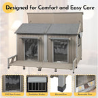 59''L Extra Large Dog House with 2 Doors, Wooden XL Dog House Outdoor Weatherproof with Chew-Proof Iron Frame, Openable Roof, 2 Windows, Indoor Doghouse Pet Shelter Fits Small to Middle Dogs