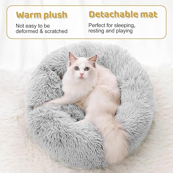 Cat Tunnel Bed with 20 Pcs Interactive Toys, 3-in-1 DIY Collapsible Plush Cat Tube with Washable Mat, Large Indoor Play Tunnel Cave for Kittens and Small Animals