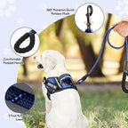Service Dog Vest Harness and Leash Set, Animire in Training Dog Harness with 10 Dog Patches, Reflective Dog Leash with Soft Padded Handle for Small, Medium, Large, and Extra-Large Dogs (Blue,L)