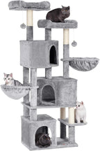 FEANDREA Large Cat Tree with 3 Cat Caves, 164 cm Cat Tower, Light Grey PCT98W