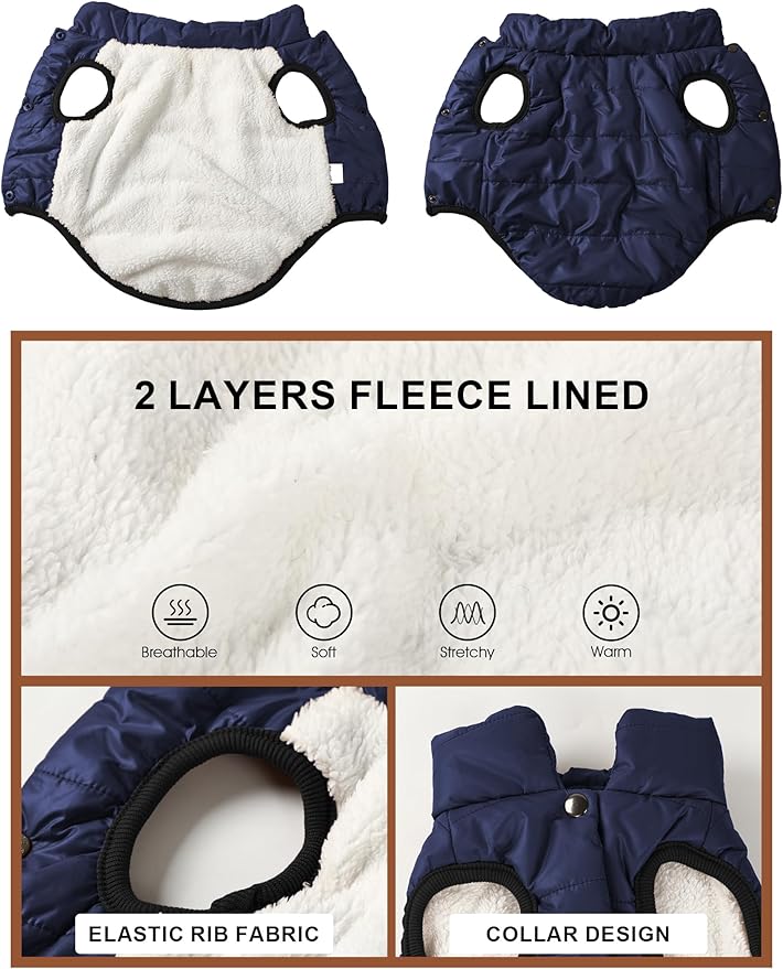 AURUZA Dog Winter Coat, Warm Waterproof Dogs Jacket Small Pet Vest for Medium Dogs Windproof Pet Fleece Vest Snow Jacket for Cold Weather(Navy Blue,S)
