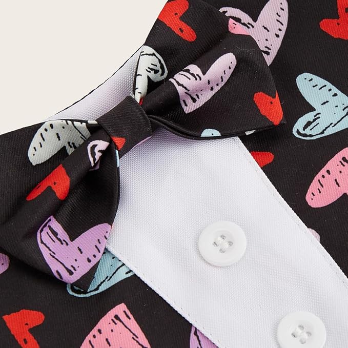 Valentine Dog Tuxedo Bandana with Bow Tie, Adjustable Tuxedo Style Heart Pattern Pet Costume for Dogs, XS to XL