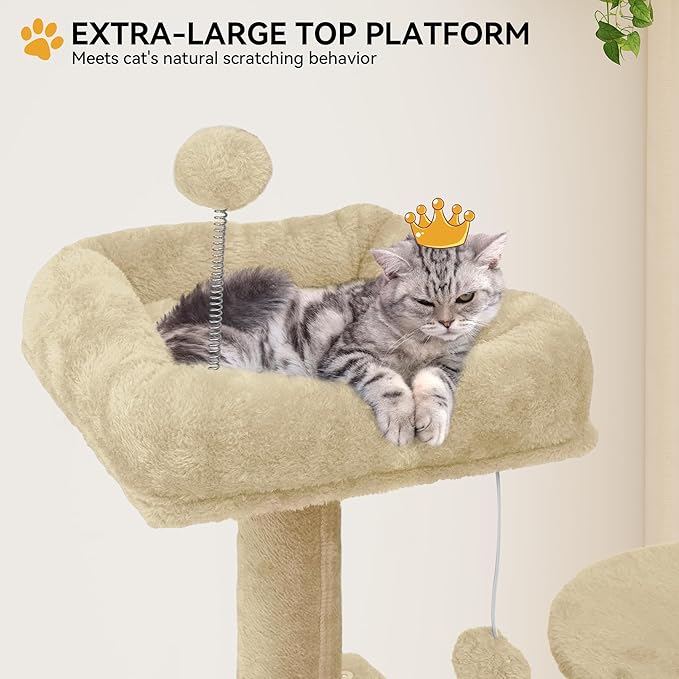YITAHOME 190.5 cm Tall Heavy Duty Cat Trees for Large Cats, 75inch Maine Coon Tower Indoor with Scratching Post, Hammock, Cat Condo for Adult Cats,Beige