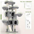 Globlazer Large Cat Tree, 72 inch Tall Cat Climbing Tower for Indoor Large Adult Cats Multi-Level Furniture Tree House with 2 Cozy Perches, 2 Padded Condos, 5 Sisal Scratching Posts, F72G, Light Grey