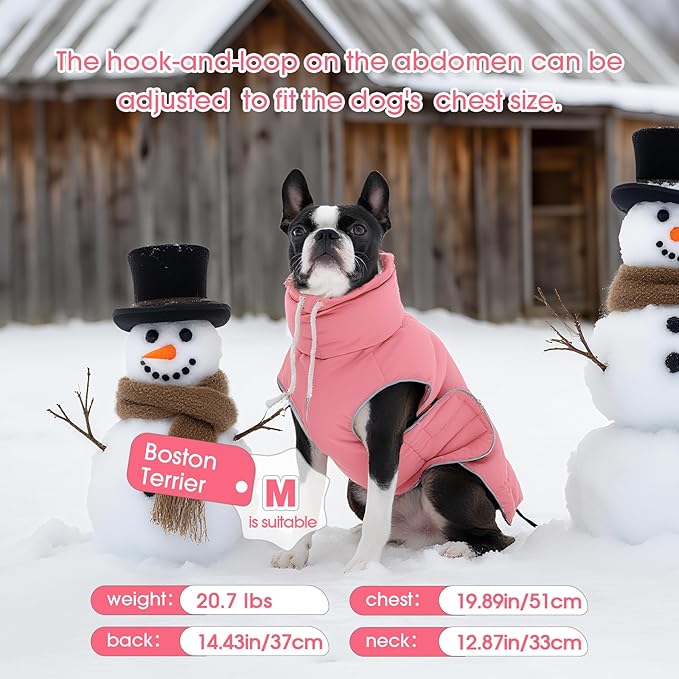 FUAMEY Dog Puffer Jacket for Medium Dogs,Dog Cold Weather Coats Winter Dogs Down Jackets Waterproof Pet Snowsuits Warm Puppy Winter Vest Turtleneck Pets Adjustable Jackets Coats Pink M