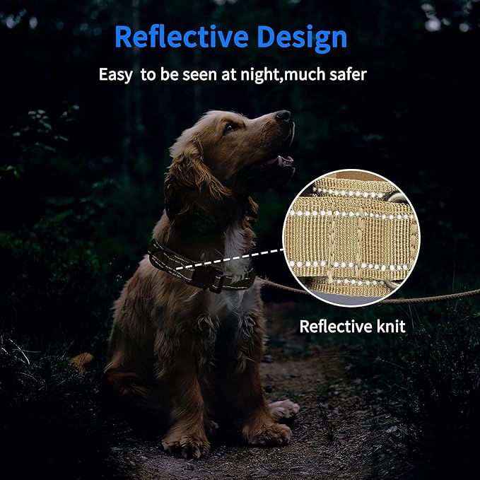 Reflective Tactical Dog Collar Adjustable for Training and Service K9 Dog Collar with Military Nylon Heavy Duty Metal Buckle and Control Handle for Medium and Large Dogs,1.5" Width Brown XL