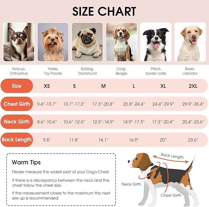 Queenmore Cold Weather Dog Coats Loft Reversible Winter Fleece Dog Vest Waterproof Pet Jacket Available in Extra Small, Small, Medium, Large Extra Large Sizes Orange