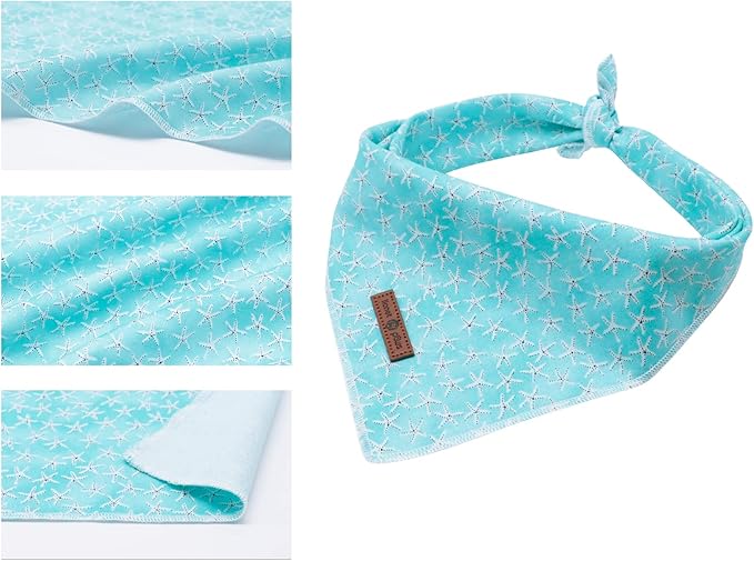 Lionet Paws Summer Dog Bandanas 2 Pack, Blue Washable Dog Triangle Bibs Scarf Dog Kerchief,Adjustable Triangle Holiday Scarves for Medium Large Extra Large Dogs Pets, Ball&StarFish