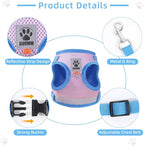 Cat Vest Harness and Leash Set for Walking Escape Proof, Adjustable Kitten Harness Breathable Mesh with Reflective Strips Harness for Kitty Puppy Bunny (Pink and Blue,S)