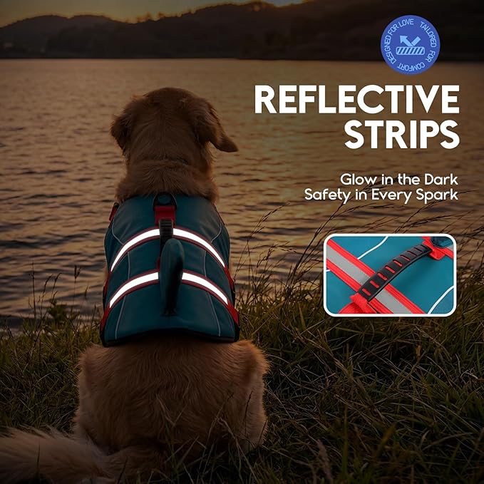ASENKU Dog Life Jacket - Pet Safety Vest for Swimming & Boating, Shark Life Jacket with Floatation, Dog Lifesavers Swimsuits for Small Medium Large Dogs (ForestGreen, S)